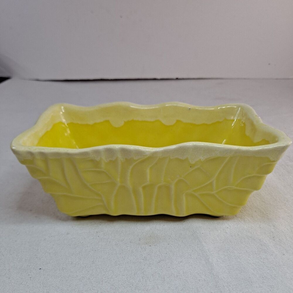 Vintage UPCO #483 Pottery Dish Planter Yellow White Glazed USA